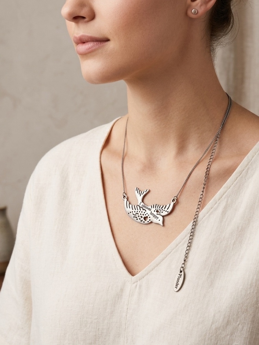 Plunder Silvertone Bird Pendant Necklace